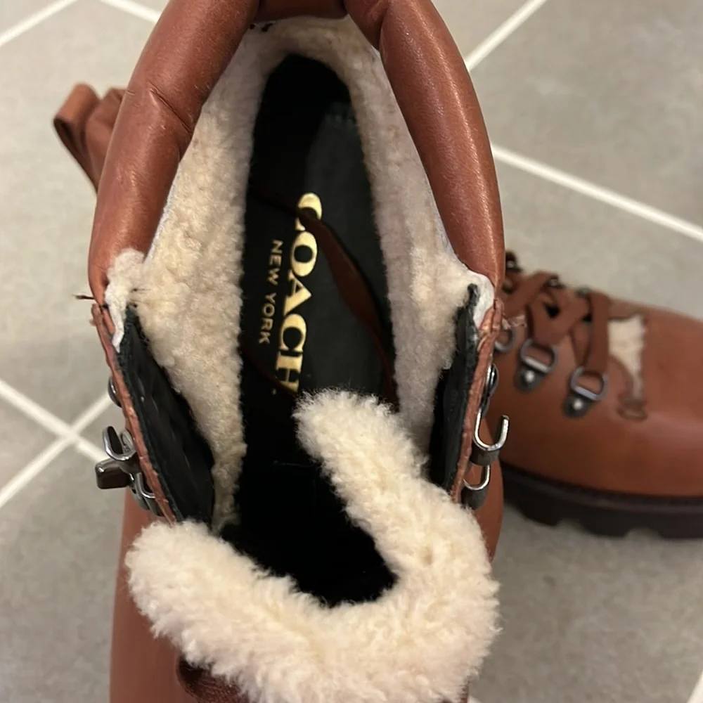 Coach New York Tompkins boots mens G1074 new saddle size 11.5 leather shearling_9